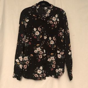 Spring floral button down blouse